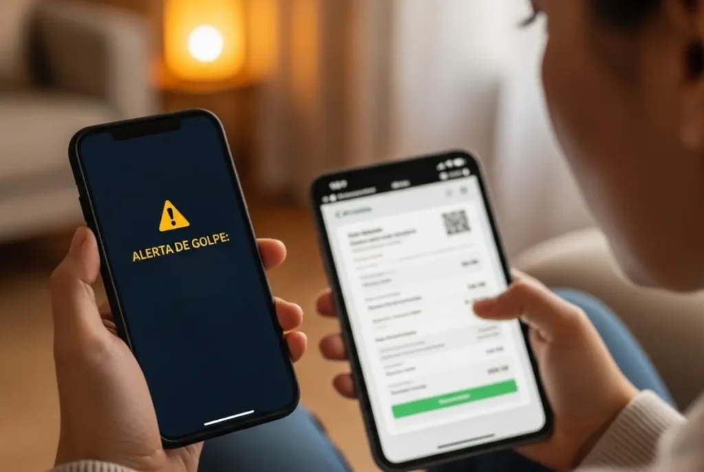 Golpes do falso boleto e sites falsos de seguradoras em celular com boleto fraudado na tela
