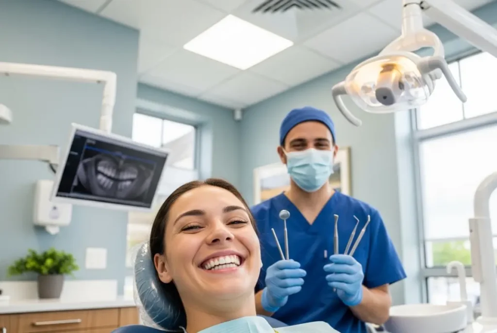 Paciente em consulta odontológica entendendo a cobertura plano odontológico com o dentista - Camargo Corretora de Seguros e Planos de Saúde em Goiânia e São Paulo